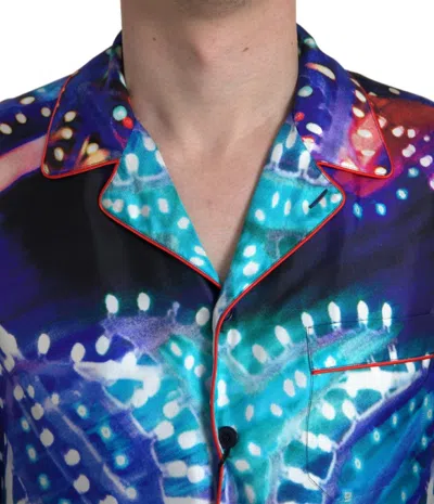 Dolce & Gabbana Multicolor Printed Silk Lounge Casual Shirt In Blue