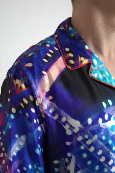 Dolce & Gabbana Multicolor Printed Silk Lounge Casual Shirt In Blue