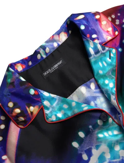 Dolce & Gabbana Multicolor Printed Silk Lounge Casual Shirt In Blue
