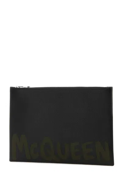 Alexander Mcqueen Leather Clutch With Mcqueen Graffiti Logo