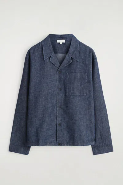 Cos Camp-collar Denim Overshirt In Blue