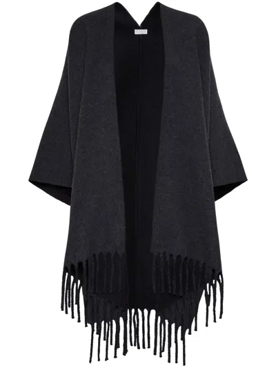 Brunello Cucinelli Grey Wool Cashmere Cape In Black