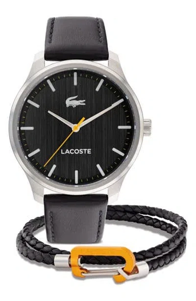 Lacoste Men's Gift Set Black Leather Strap Watch 42mm