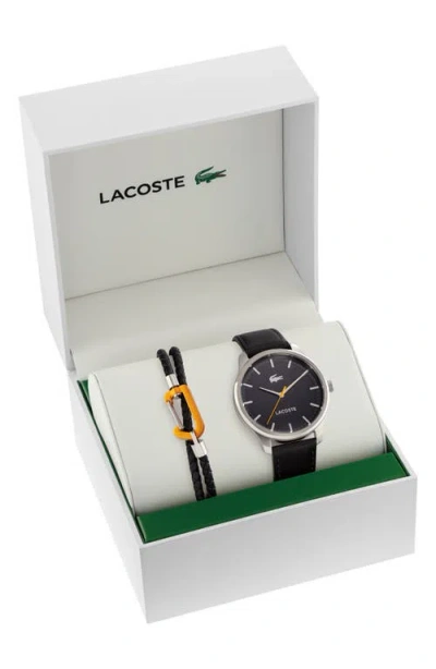 Lacoste Men's Gift Set Black Leather Strap Watch 42mm