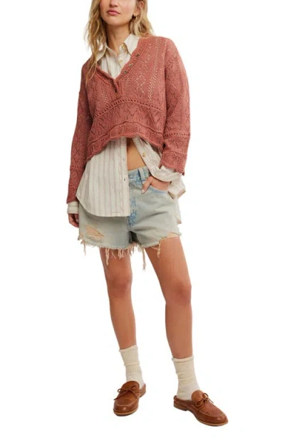 Free People Charlotte Cotton Blend Crop Pointelle Sweater
