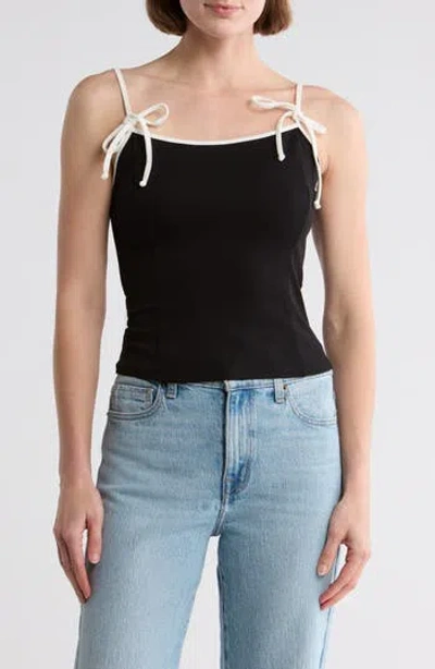 Lush Contrast Tie Strap Tank Top In Black