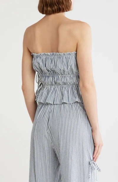 Lush Tied Strapless Top & Maxi Skirt Set In Blue