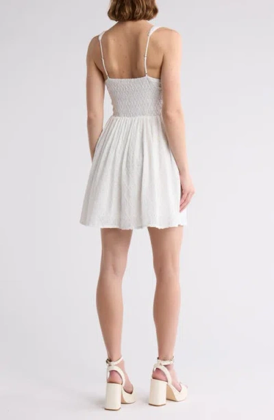 Lush Contrast Bow Eyelet Dress In White