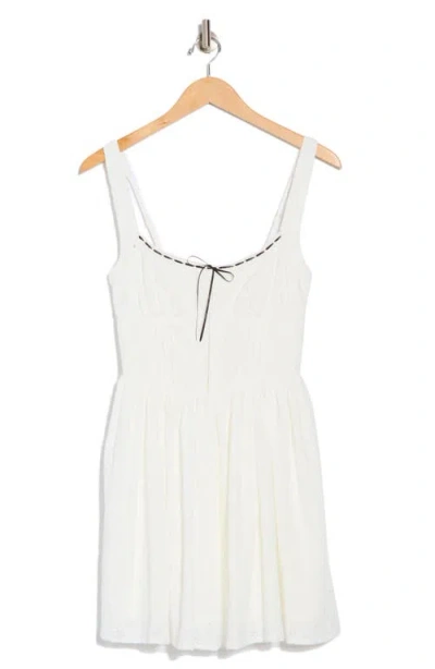 Lush Contrast Bow Eyelet Dress In White