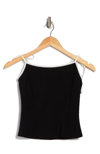 Lush Contrast Tie Strap Tank Top In Black