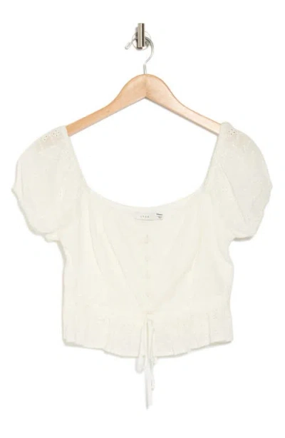Lush Puff Sleeve Eyelet Top In White