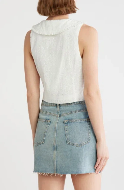 Lush Collar Eyelet Front Tie Top In White