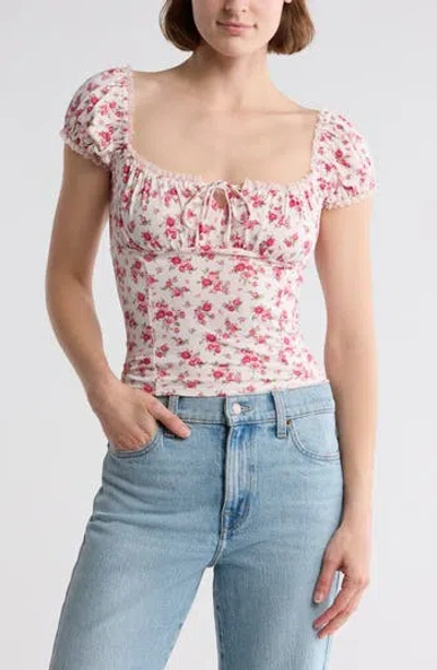 Lush Lace Trim Cap Sleeve Top In Pink