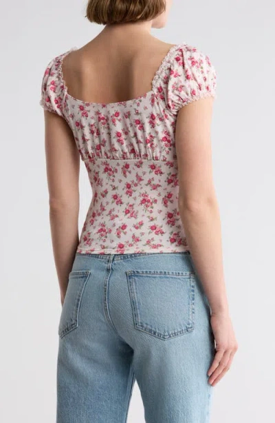 Lush Lace Trim Cap Sleeve Top In Pink