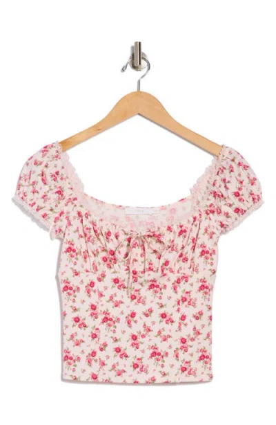 Lush Lace Trim Cap Sleeve Top In Pink