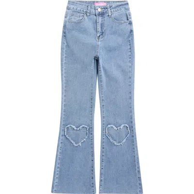 Gogo Star Kids' Heart Patch Appliqué Flare Jeans (big Kid) Kids' Heart Flare Leg Jeans In Blue