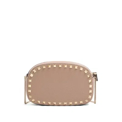 Valentino Chain Strap Studded Pebbled Texture Cross-body Bag In Neutral