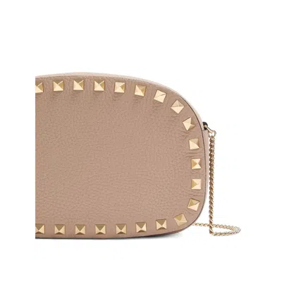 Valentino Chain Strap Studded Pebbled Texture Cross-body Bag In Neutral