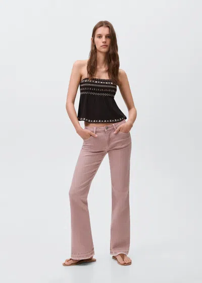 Mango Teen Jean Flare À Coutures Décoratives Rose Pastel - Fille - L -