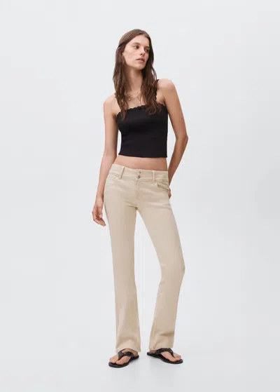 Mango Teen Jean Flare Taille Basse Beige - Fille - S -