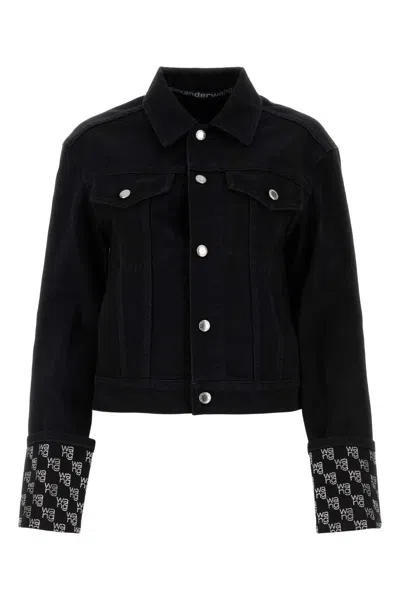 Alexander Wang Embellished Cotton Straight Jacket In Black