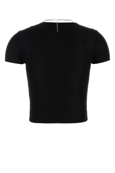 Alexander Wang Ribbed Texture V Neck Chain Detail Top In Black