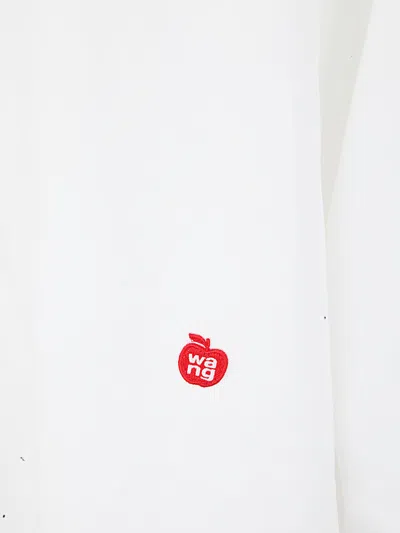 Alexander Wang Button Up Boyfriend Shirt In Compact Cotton With Apple Logo Patch In White