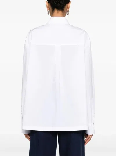 Alexander Wang Button Up Boyfriend Shirt In Compact Cotton With Apple Logo Patch In White