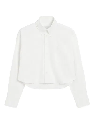 Ami Alexandre Mattiussi White Cotton Ami De Coeur Cropped Oversized Shirt White In White