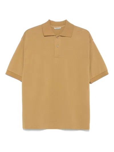 Auralee Polo Shirt Cotton Ribbed Cuffs In Brown