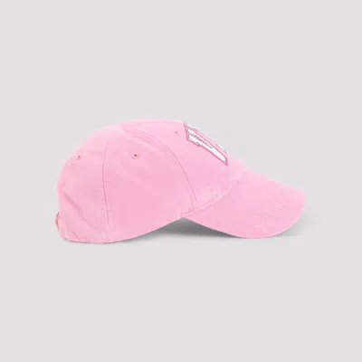 Balenciaga Distressed Cotton Visor Hat With Curved Brim In Pink