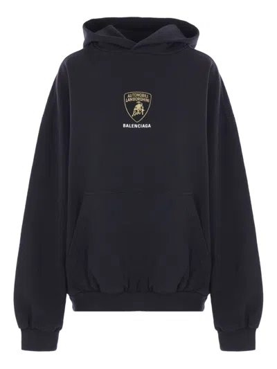 Balenciaga Black Hoodie With Fixed Hood And Logo Print On The Front In Cotton Man In Black