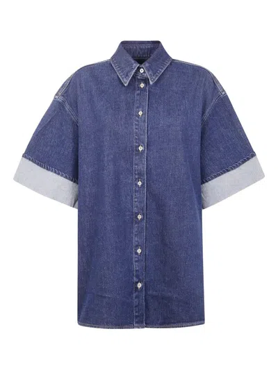 Seven For All Mankind Short Sleeves "nina" Overshirt Radar With Wide C