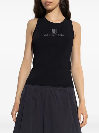 Balenciaga Women Logo Tank Top In Black