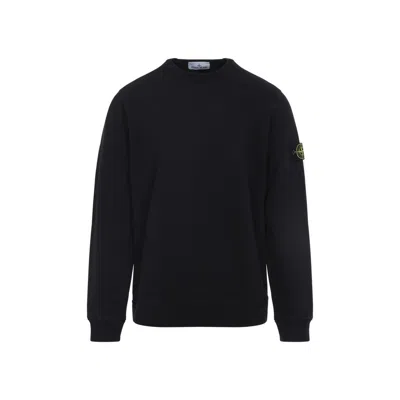 Stone Island Logo Cotton Crewneck Sweatshirt In Black