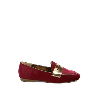 Rag & Co Women's Red Malta Penny Strap Velvet Loafers In Burgundy
