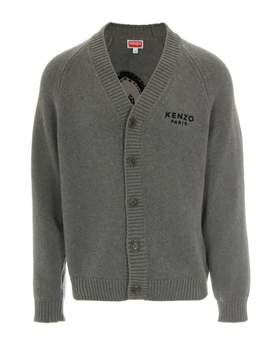 Kenzo Flower-embroidered Cardigan In Gray