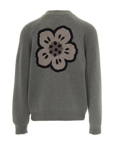 Kenzo Flower-embroidered Cardigan In Gray