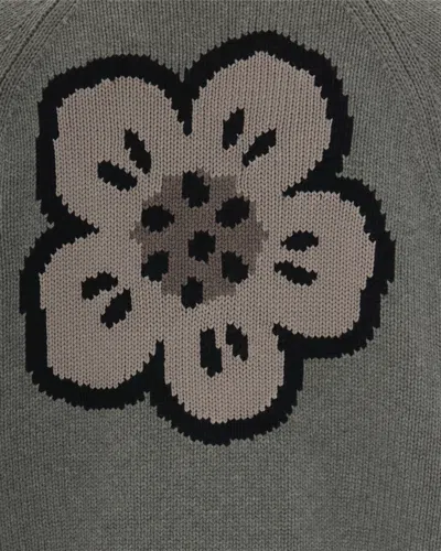 Kenzo Flower-embroidered Cardigan In Gray