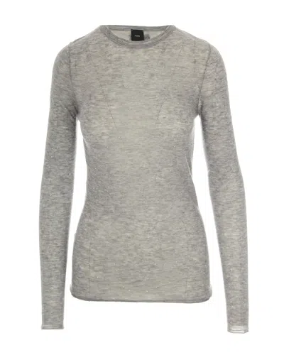 Pinko Crew-neck Sweater With Sequins In Gray