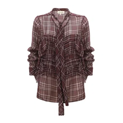 Julia Allert Women's Red Designer Sheer Plaid Сhiffon Shirt Burgundy In Brown