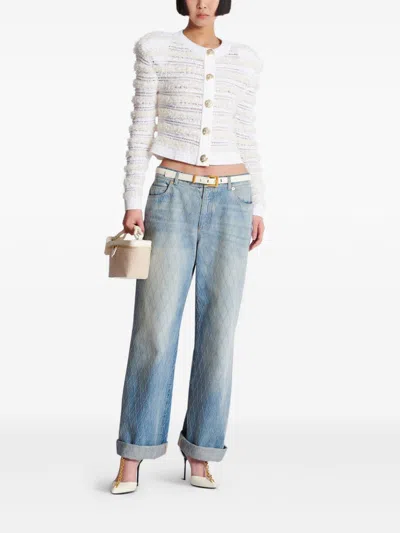 Balmain Tweed Knit Cardigan Featuring Shoulder Pads
