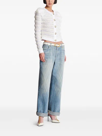 Balmain Tweed Knit Cardigan Featuring Shoulder Pads