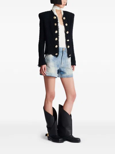 Balmain Tweed Jacket With Frayed Edges And Gold-tone Buttons