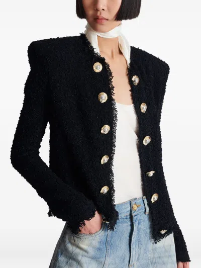 Balmain Tweed Jacket With Frayed Edges And Gold-tone Buttons