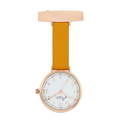 Bermuda Watch Company Women's Orange Annie Apple Meraki Rose Gold Mustard Leather Nurse Fob Watch