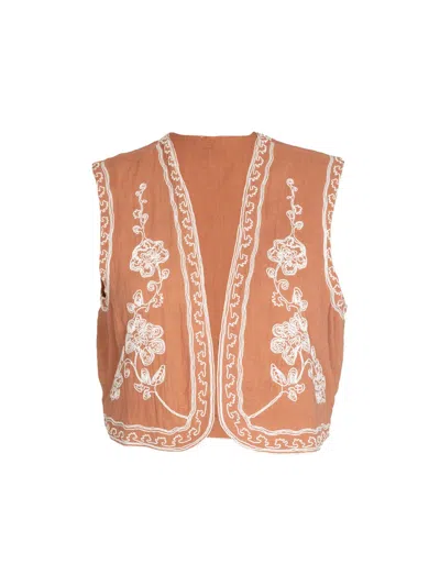 Rose & Nancy Women's Brown Lisa Embroidered Mocha Waistcoat