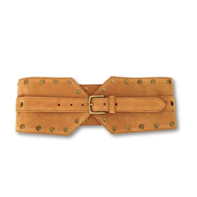 Juan-jo Women's Neutrals Wide Suede Waist Belt With Studs - Light Brown