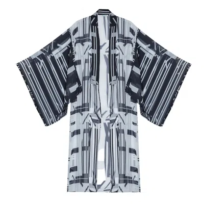 N'onat Women's Black / White Modern Geometric Design Kimono In Black & White