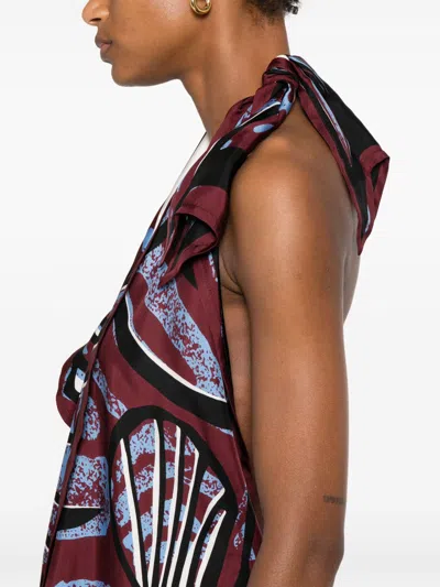 Bottega Veneta Women Printed Silk Top In Burgundy